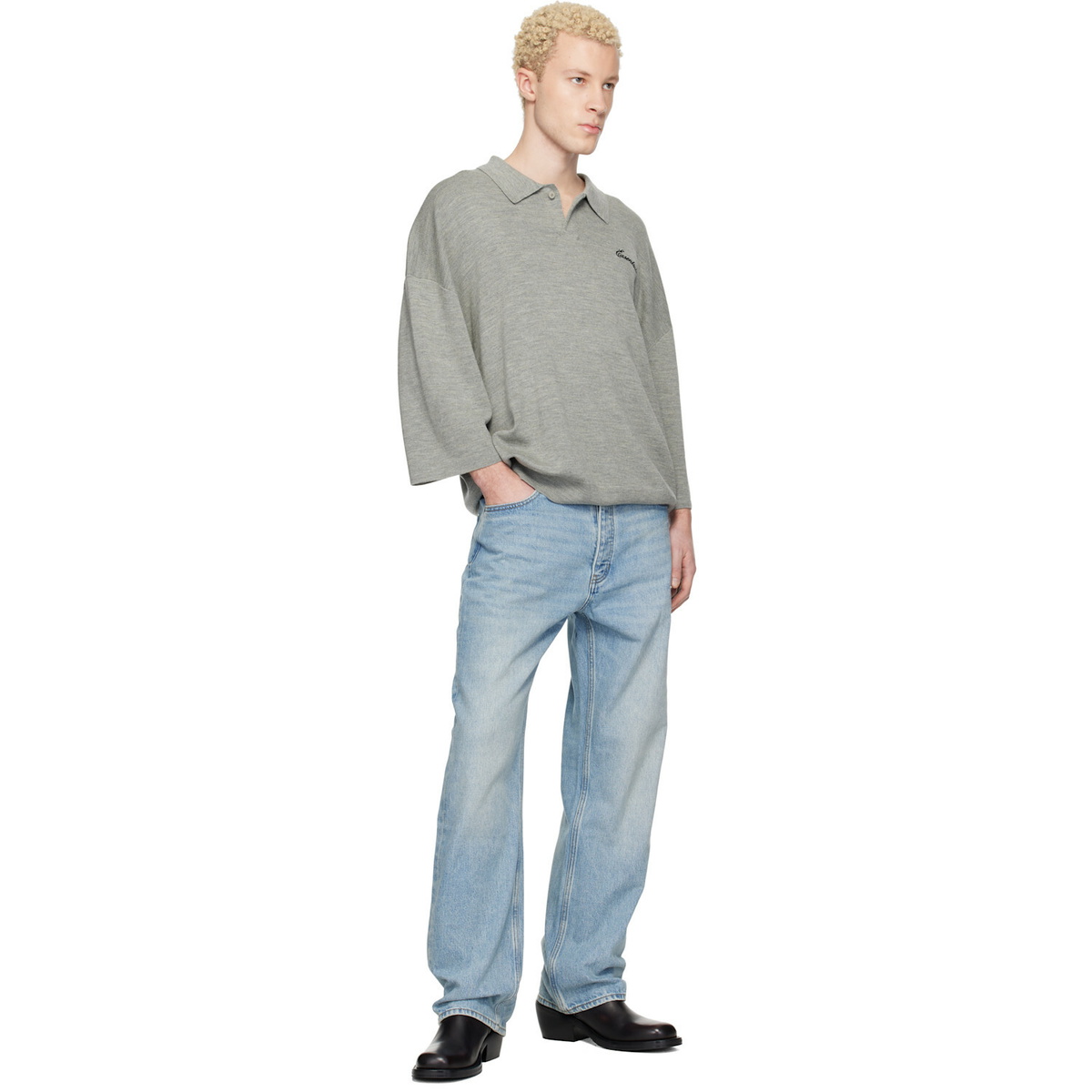 Fear of God ESSENTIALS Gray Signature 3/4 Sleeve 90s Knit Polo