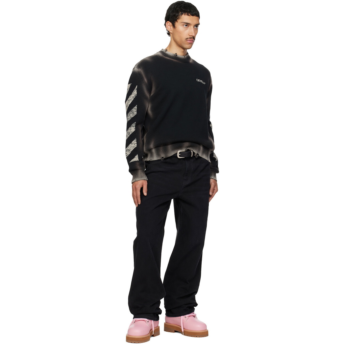 Off-White Black Diagonal Arrow Corrosion Knit Crewneck Sweater