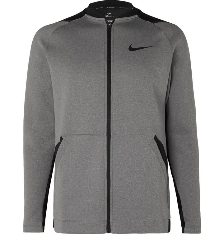 Photo: Nike Training - Pro Logo-Print Dri-FIT Zip-Up Top - Gray