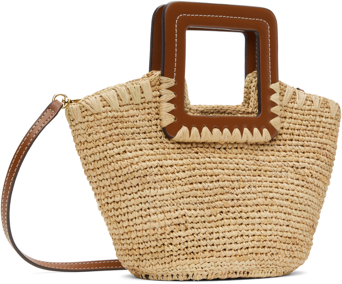 Staud Beige & Tan Shirley Raffia Mini Bucket Bag Staud