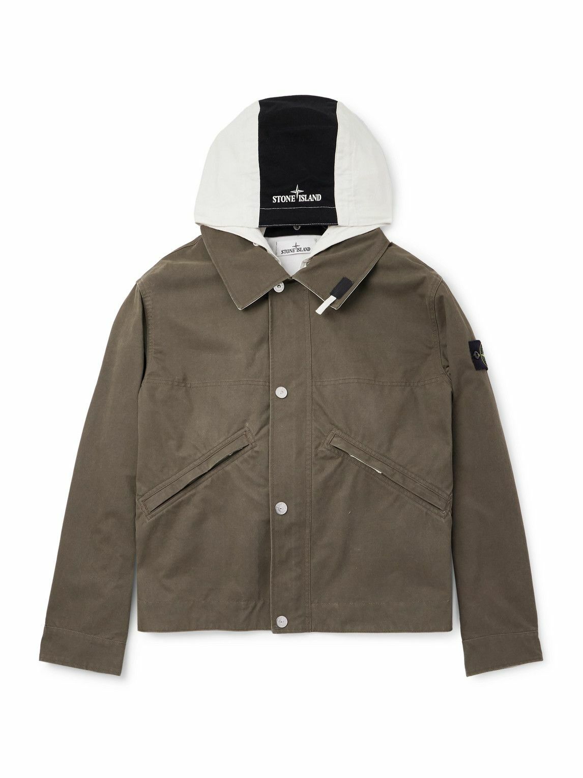 Stone Island - Logo-Appliquéd Colour-Block Tela Resinata Hooded