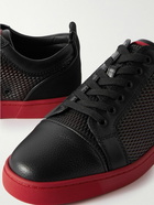 Christian Louboutin - Louis Junior Grosgrain-Trimmed Mesh and Full-Grain Leather Sneakers - Black