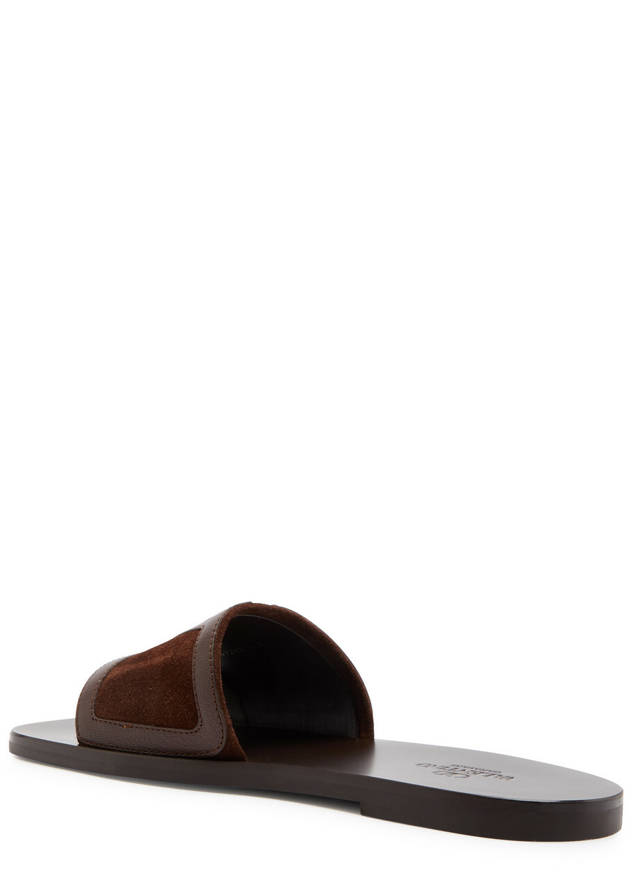 Valentino Garavani Viva Vlogo Leather Sliders Brown