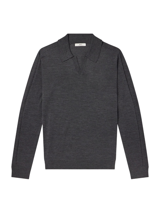 Photo: Mr P. - Rib-Trimmed Merino Wool and Silk-Blend Polo Shirt - Gray
