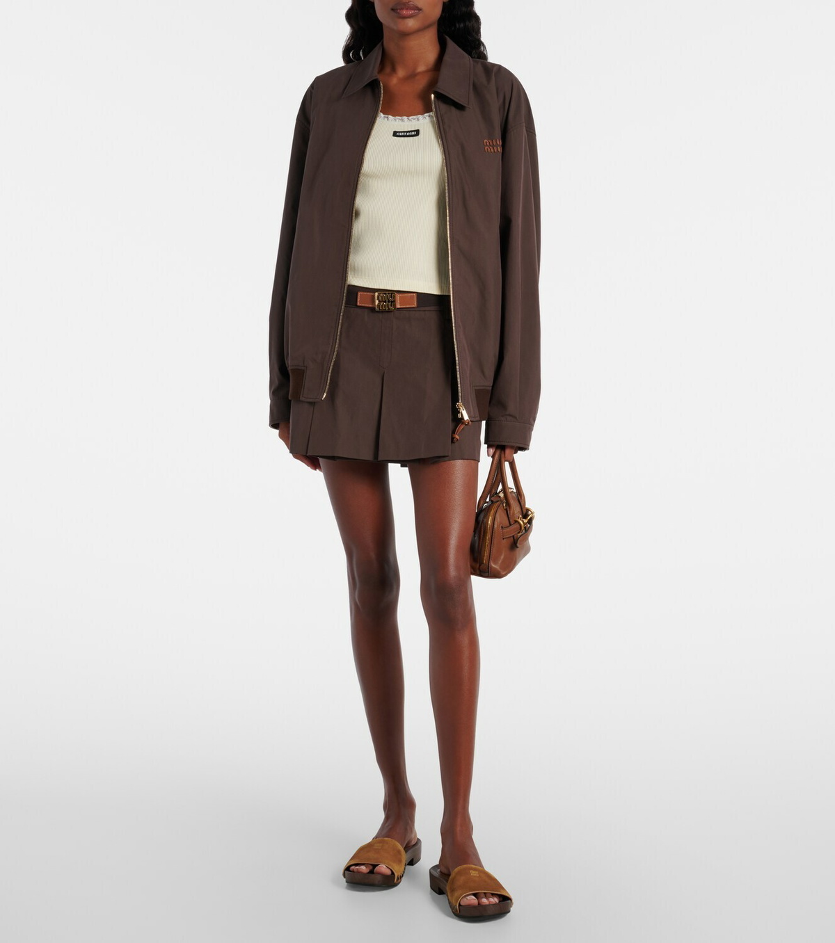Miu Miu Lace-trimmed cotton tank top
