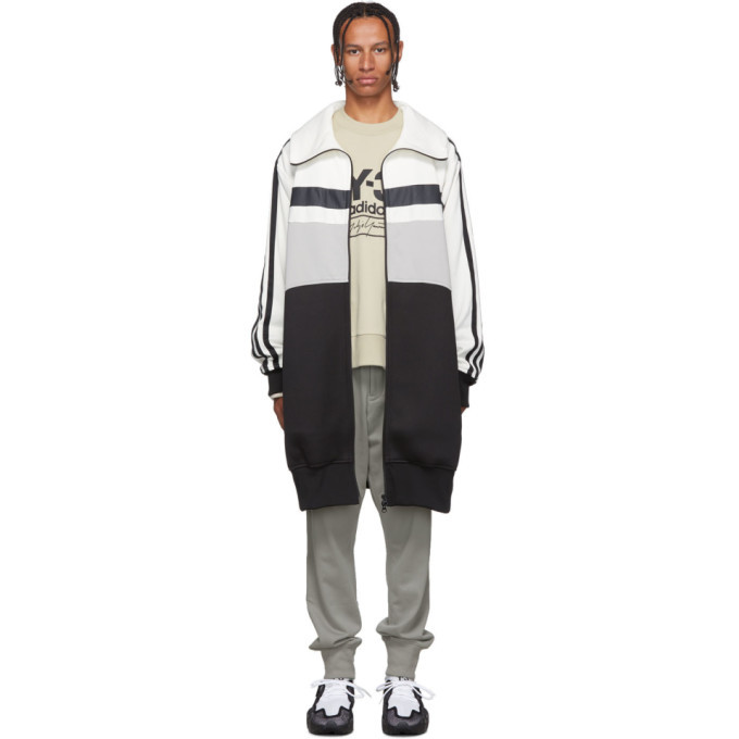 Y-3 White and Grey Oversize Varsity Track Jacket Y-3