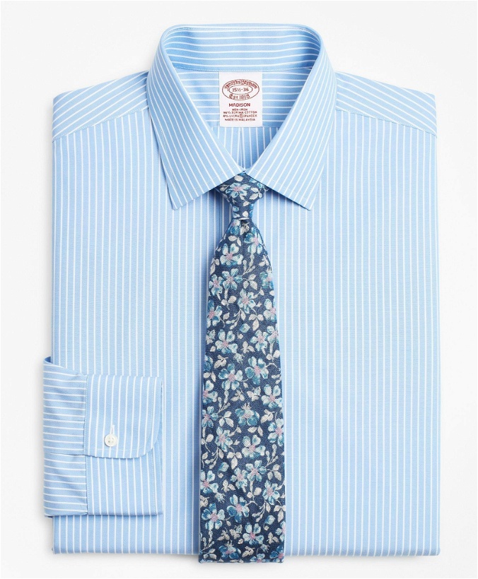 Photo: Brooks Brothers Men's Stretch Madison Relaxed-Fit Dress Shirt, Non-Iron Ground Stripe | Blue