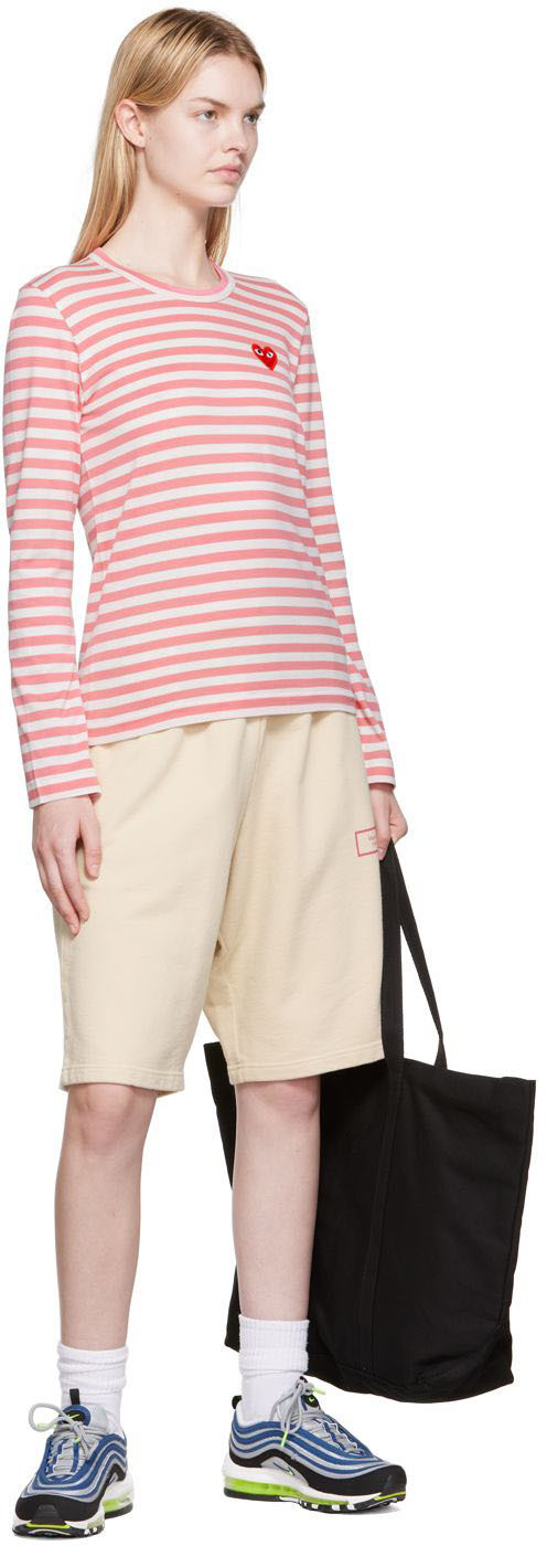 COMME des GARÇONS PLAY White & Pink Heart Patch Long Sleeve T-Shirt