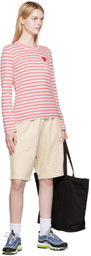 COMME des GARÇONS PLAY White & Pink Heart Patch Long Sleeve T-Shirt