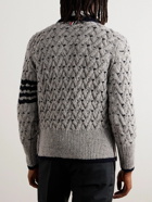 Thom Browne - Slim-Fit Striped Cable-Knit Wool and Mohair-Blend Sweater - Gray