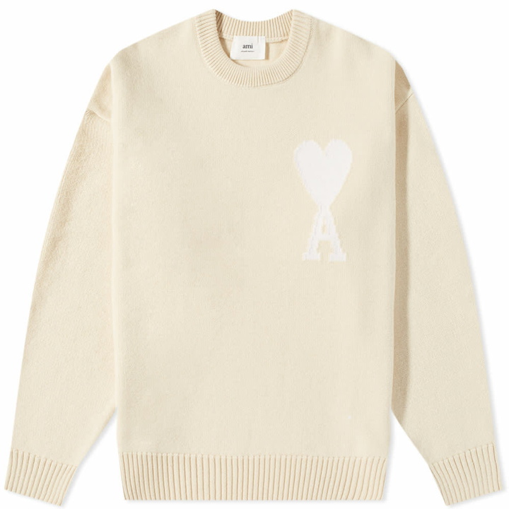 Photo: AMI Men's Tonal Large A Heart Crew Knit in Vanilla/White