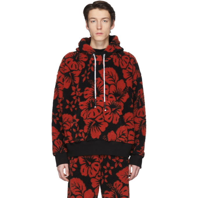 Photo: Palm Angels Black and Red Hawaiian Pile Hoodie