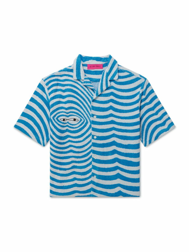 Photo: The Elder Statesman - Camp-Collar Embroidered Striped Organic Cotton-Terry Shirt - Blue