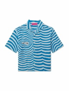 The Elder Statesman - Camp-Collar Embroidered Striped Organic Cotton-Terry Shirt - Blue