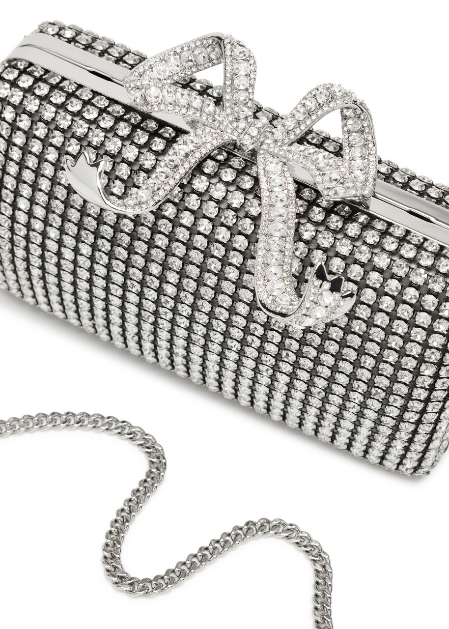 Self-portrait Crystal-embellished Satin box Clutch - Silver - One Size