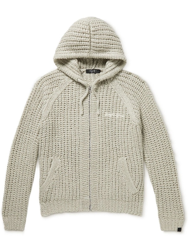 Photo: Rag & Bone - Logo-Embroidered Ribbed-Knit Zip-Up Hoodie - Gray