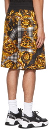 Versace Jeans Couture Grey & Gold Tartan Baroque Shorts