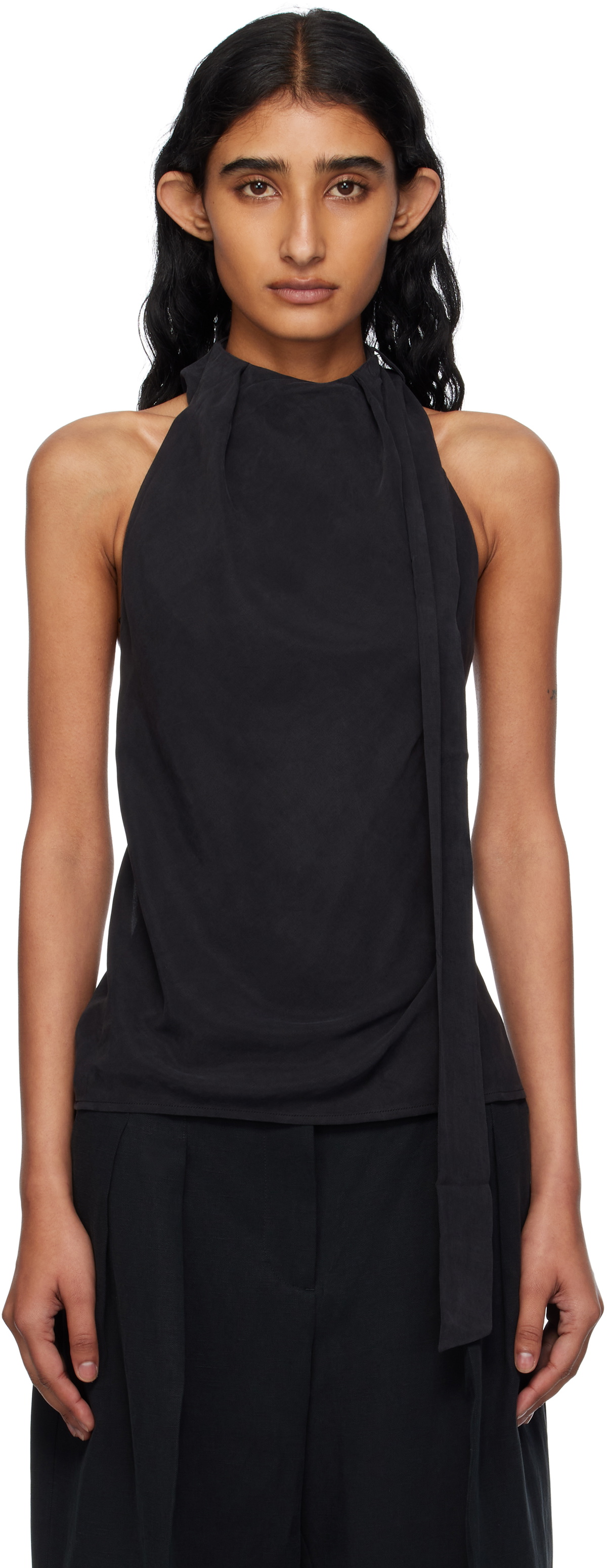 St. Agni Black Bias Scarf Top