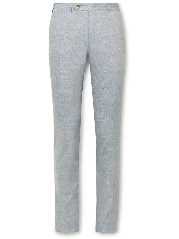 Photo: Canali - Slim-Fit Linen and Wool-Blend Trousers - Blue