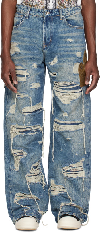 Photo: Who Decides War Blue Side Patch Relaxation Jeans