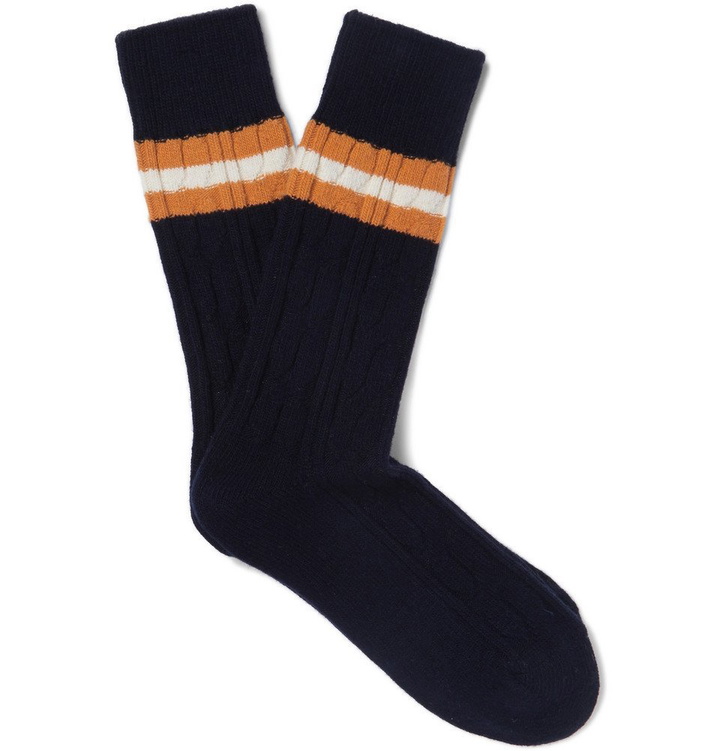 Photo: Anonymous Ism - Striped Jacquard-Knit Socks - Men - Navy