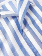 Brioni - Convertible-Collar Striped Cotton-Voile Shirt - Blue