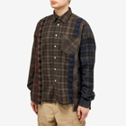 Needles Men's 7 Cuts Wide Over Dyed Flannel Shirt in Brown