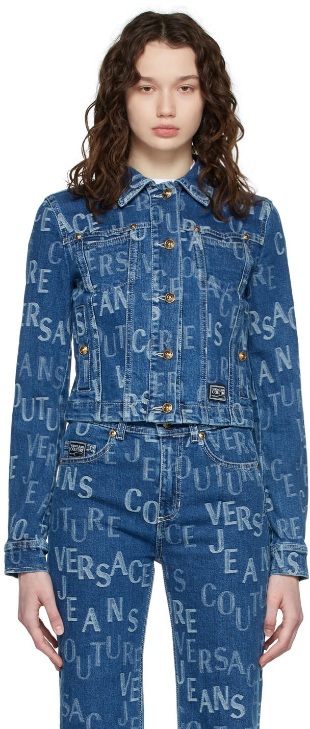 Versace All-over Logo Denim Jacket in Blue
