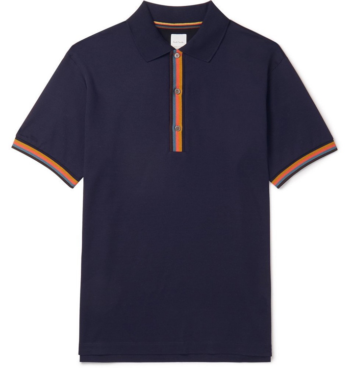 Photo: Paul Smith - Stripe-Trimmed Cotton-Piqué Polo Shirt - Men - Navy