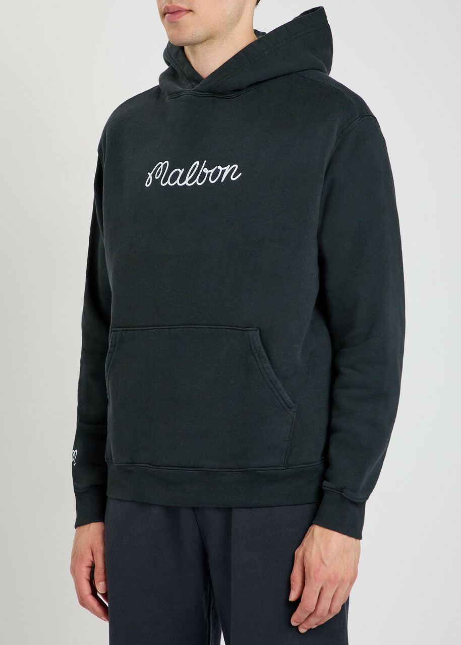 Malbon Feque Logo-embroidered Hooded Cotton Sweatshirt Navy
