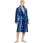 Versace Blue Striped Cotton-Terry Jacquard Bathrobe