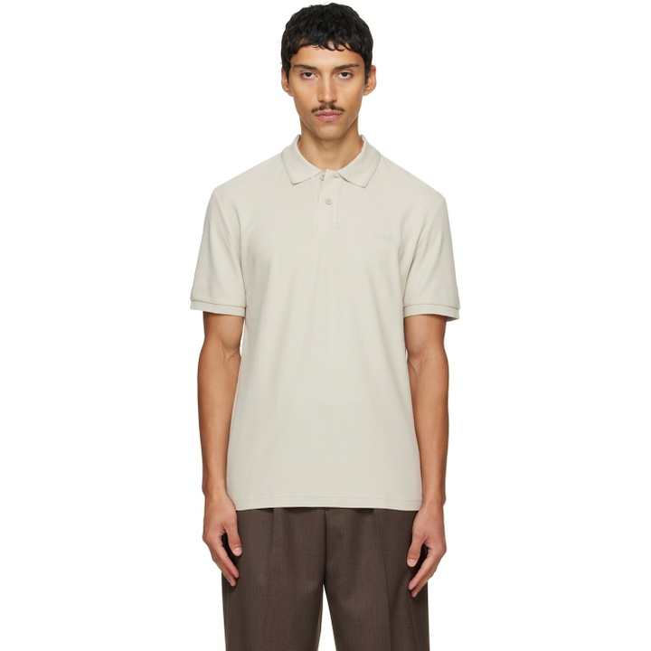 Photo: BOSS Beige Regular-Fit Honeycomb-Structured Cotton Pique Polo