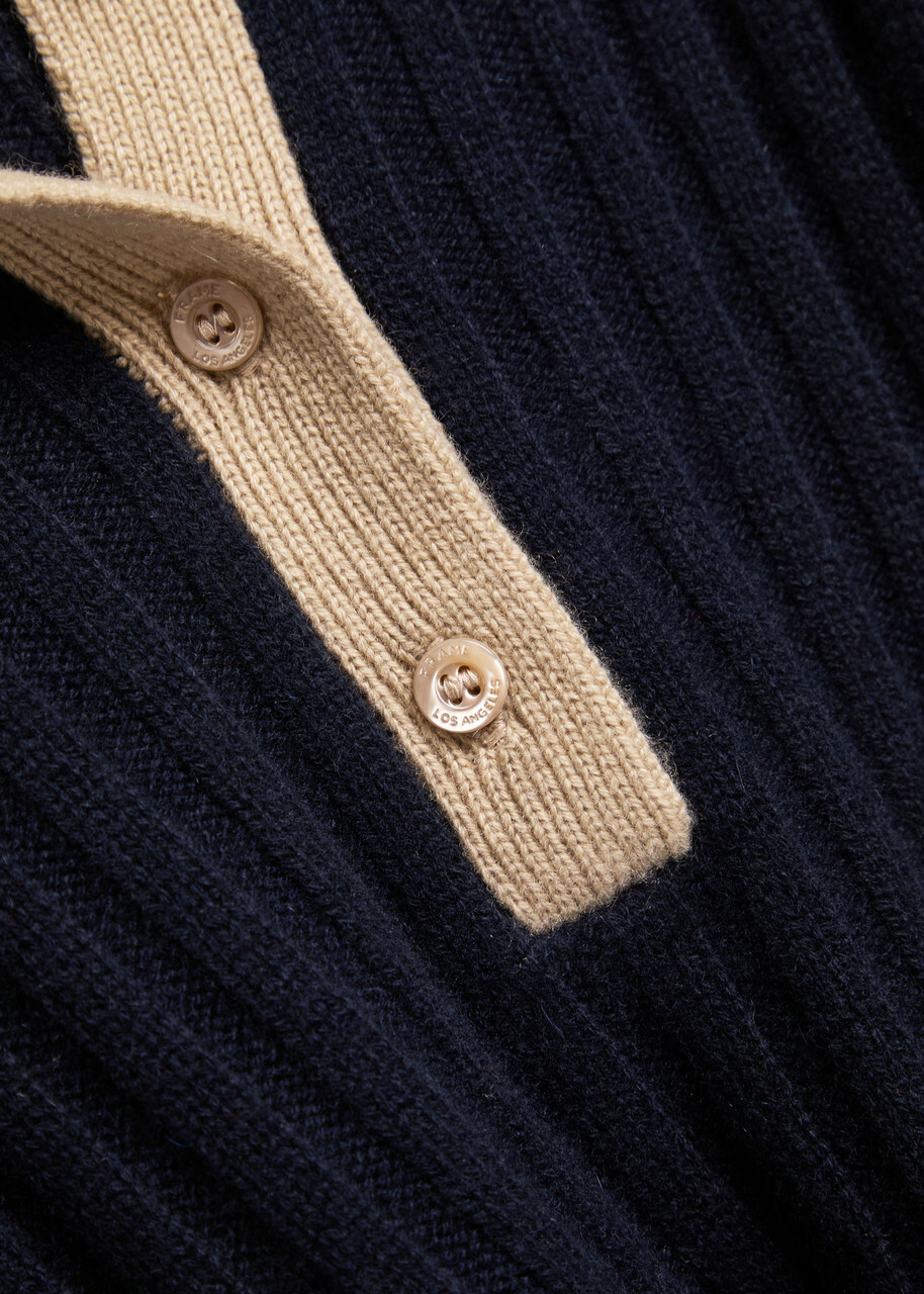 Frame Ribbed Cashmere Polo top Navy