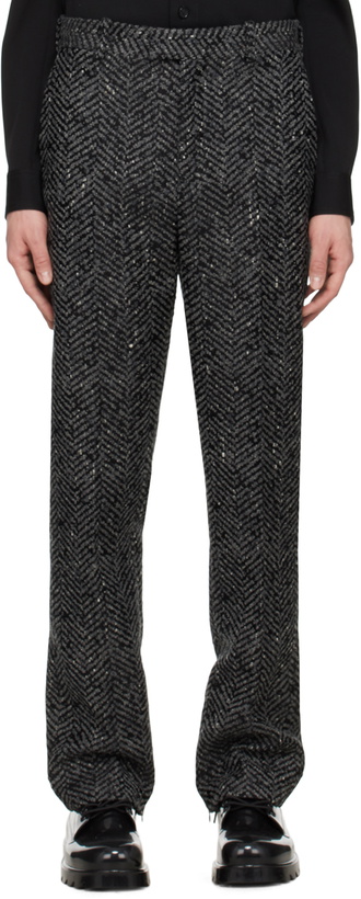 Photo: Bottega Veneta Black & Gray Slim-Fit Trousers