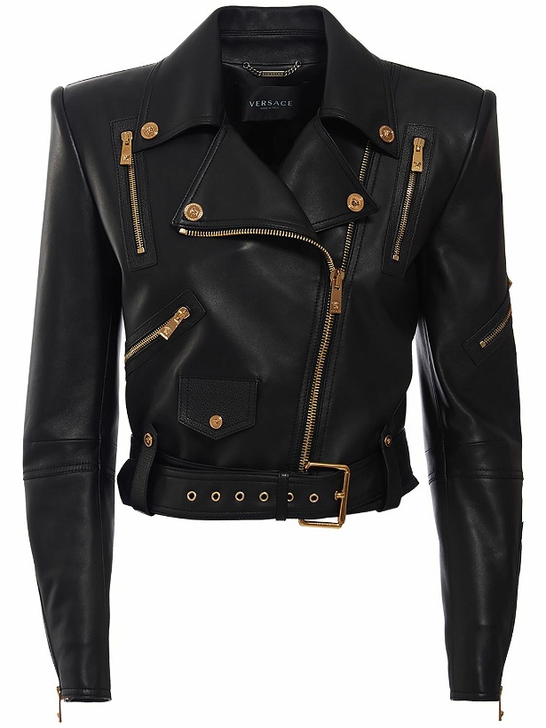 Photo: VERSACE - Belted Leather Zip-up Biker Jacket