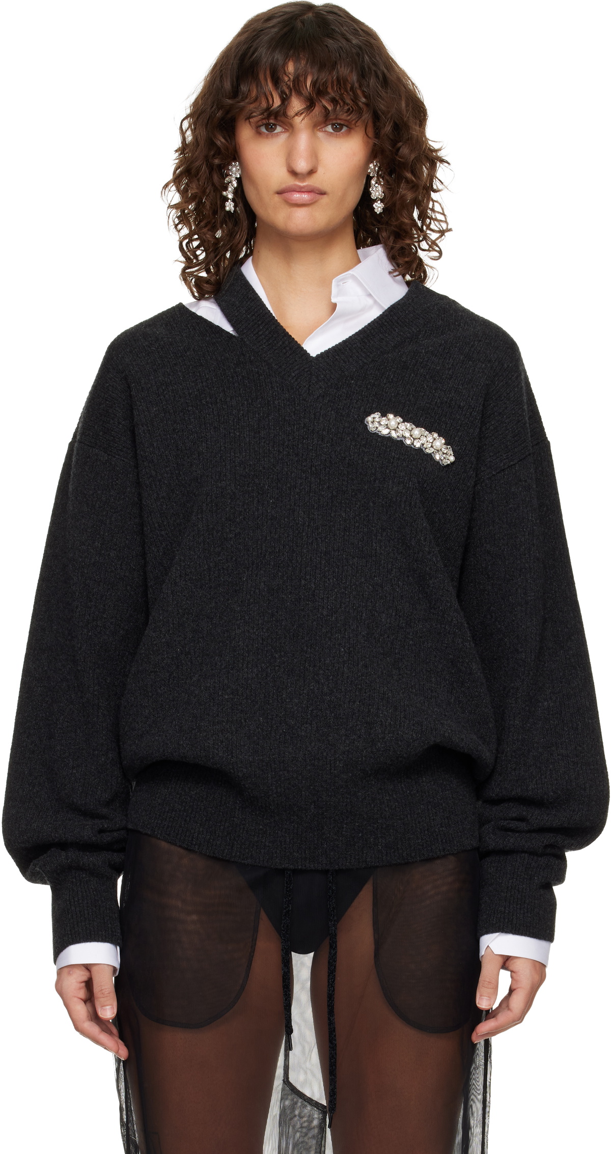 Simone Rocha Gray Merino Seam Bite Sweater