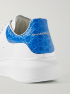 Alexander McQueen - Exaggerated-Sole Croc-Effect Trimmed Leather Sneakers - White