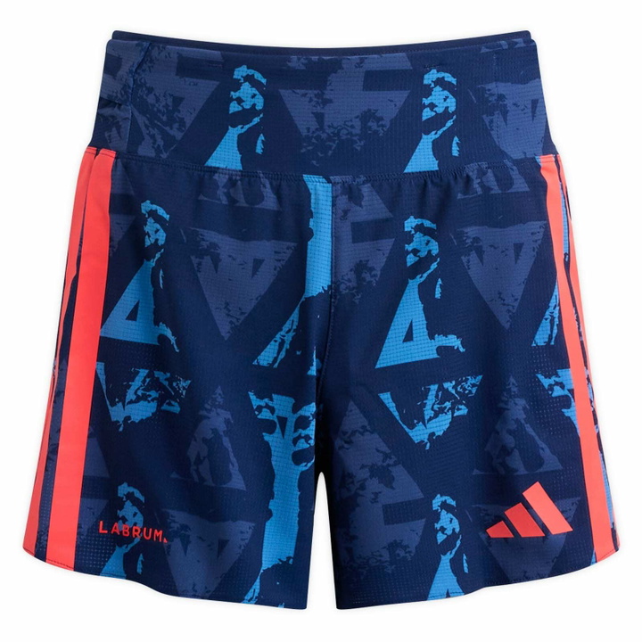 Photo: Adidas Running Men's adidas x Labrum Gel Shorts in Dark Blue Lucid Red