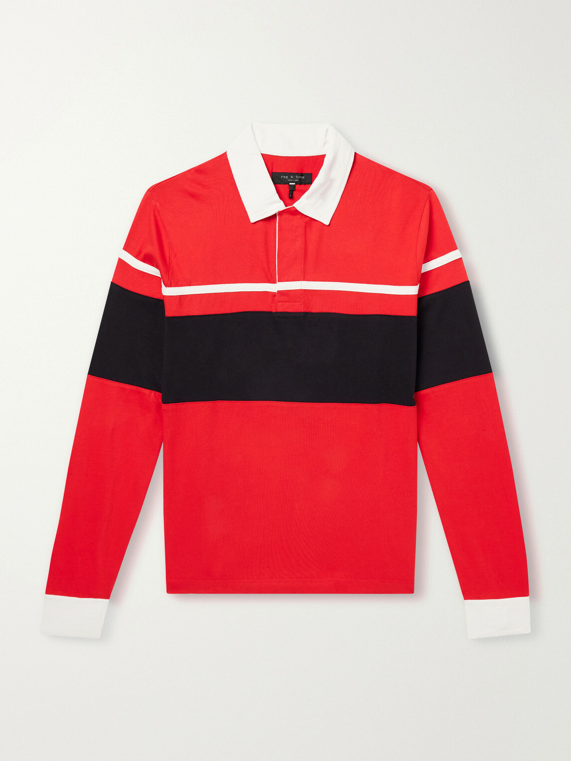 Rag & Bone - Striped Cotton-Jersey Polo Shirt - Red