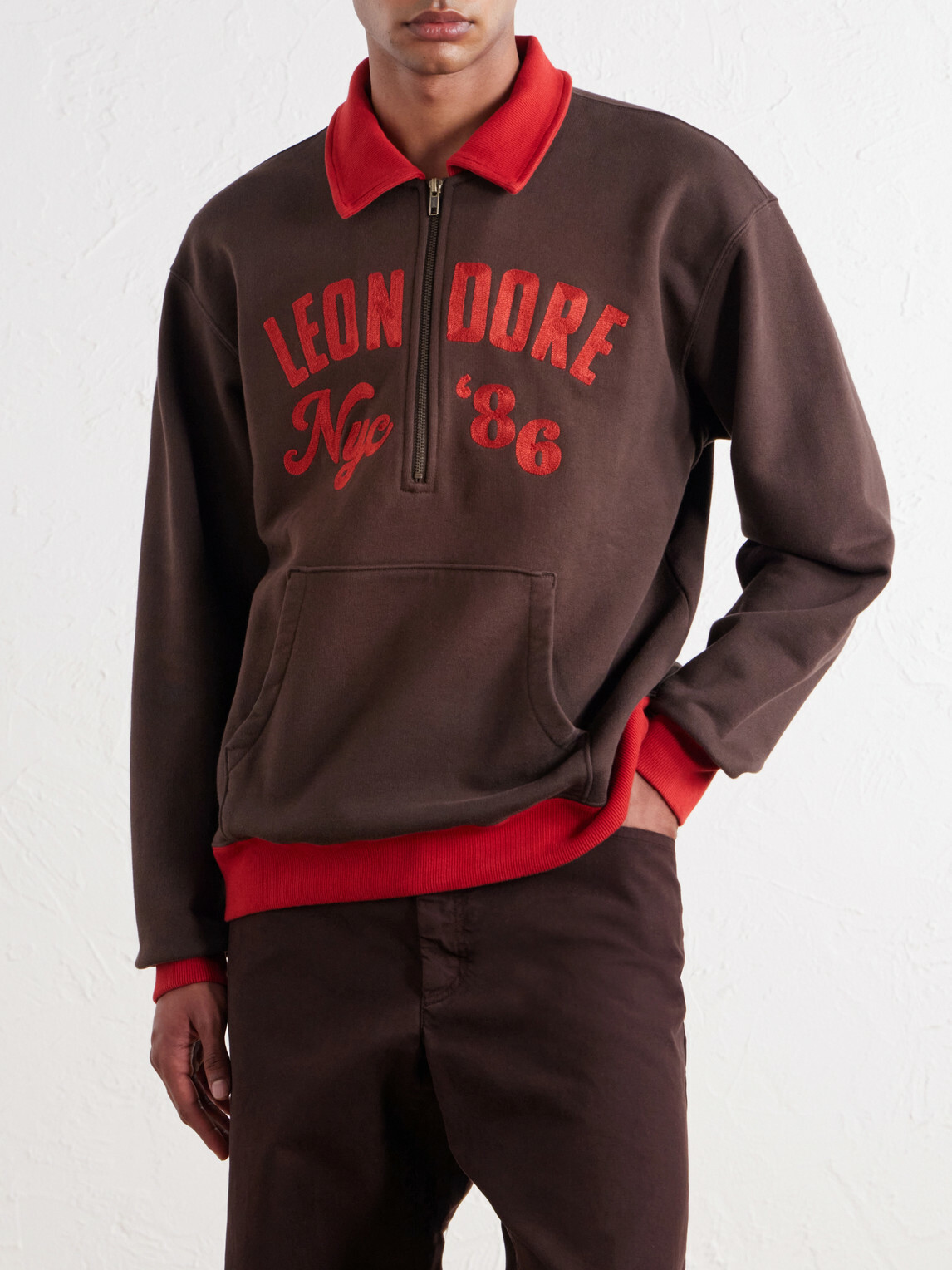 Aimé Leon Dore - Tour Logo-Embroidered Cotton-Jersey Half-Zip Sweater - Brown