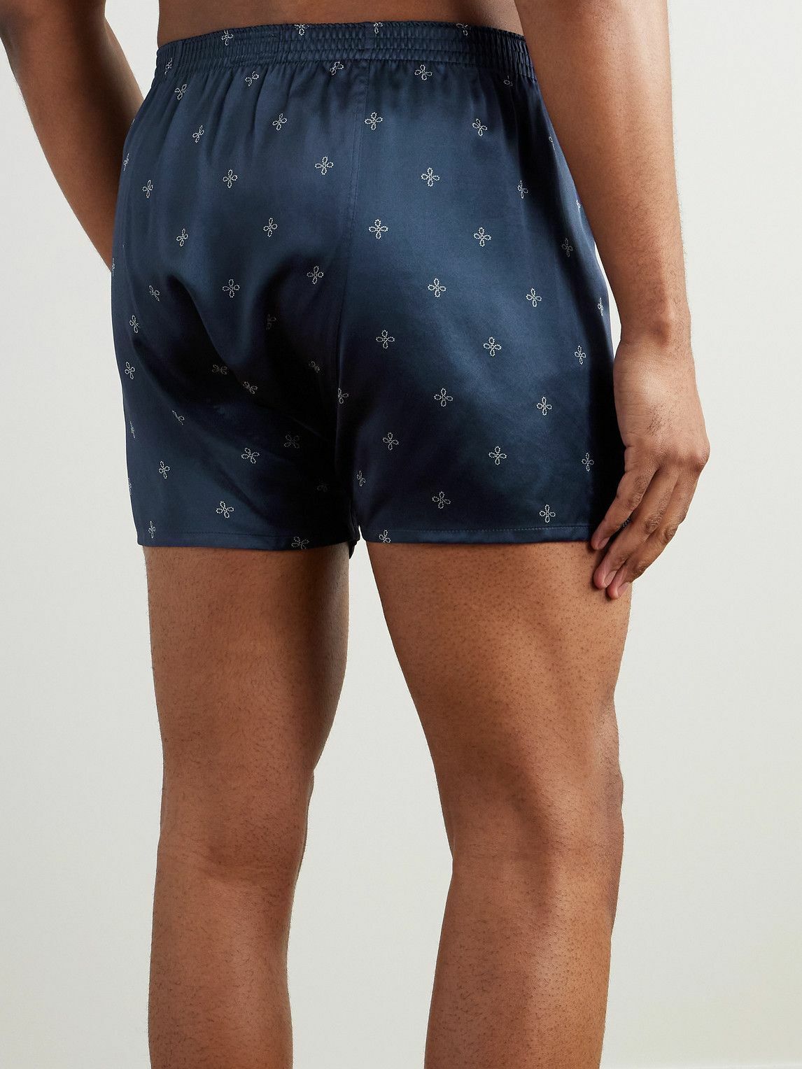 Derek Rose - Brindisi Printed Silk-Satin Boxer Shorts - Blue