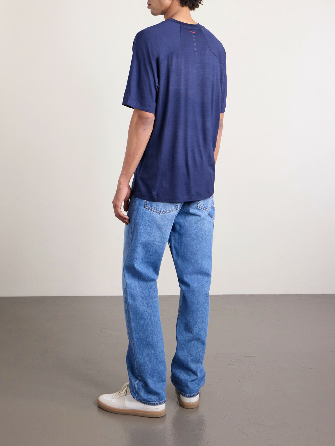 SEASE - Runner Logo-Print Merino Wool T-Shirt - Blue