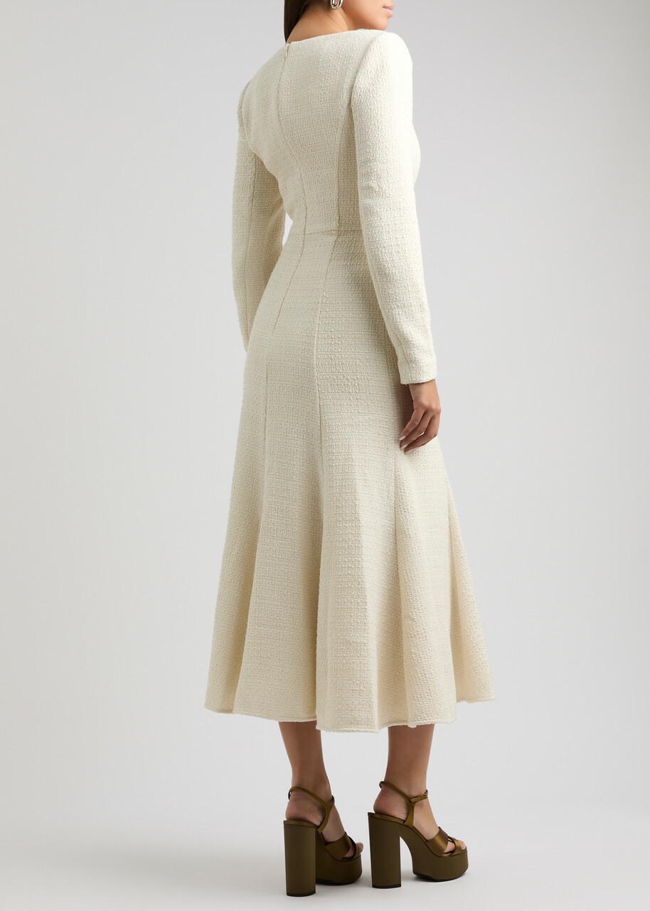 Roland Mouret Tweed Midi Dress Cream