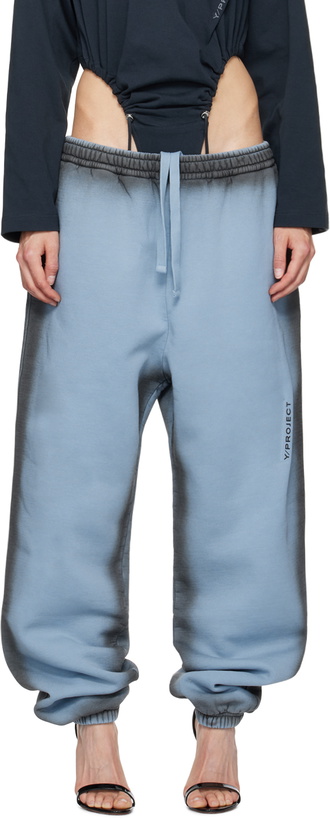 Photo: Y/Project Blue Pinched Logo Sweatpants