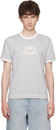 AMI Paris Gray Cotton 'Ami Paris' Knitted Patch T-shirt