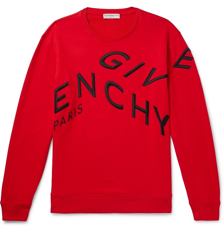 Photo: GIVENCHY - Logo-Embroidered Loopback Cotton-Jersey Sweatshirt - Red