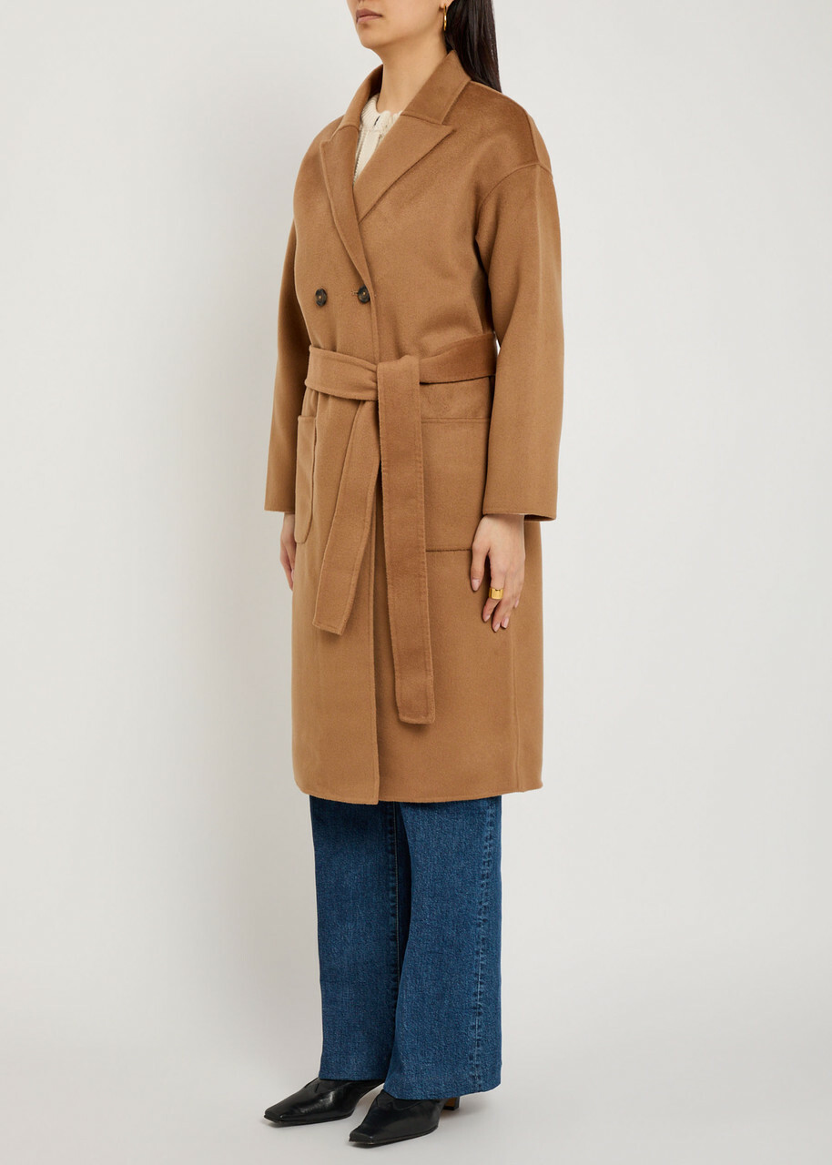 Anine Bing Dylan Belted Wool and Cashmere-blend Coat Brown