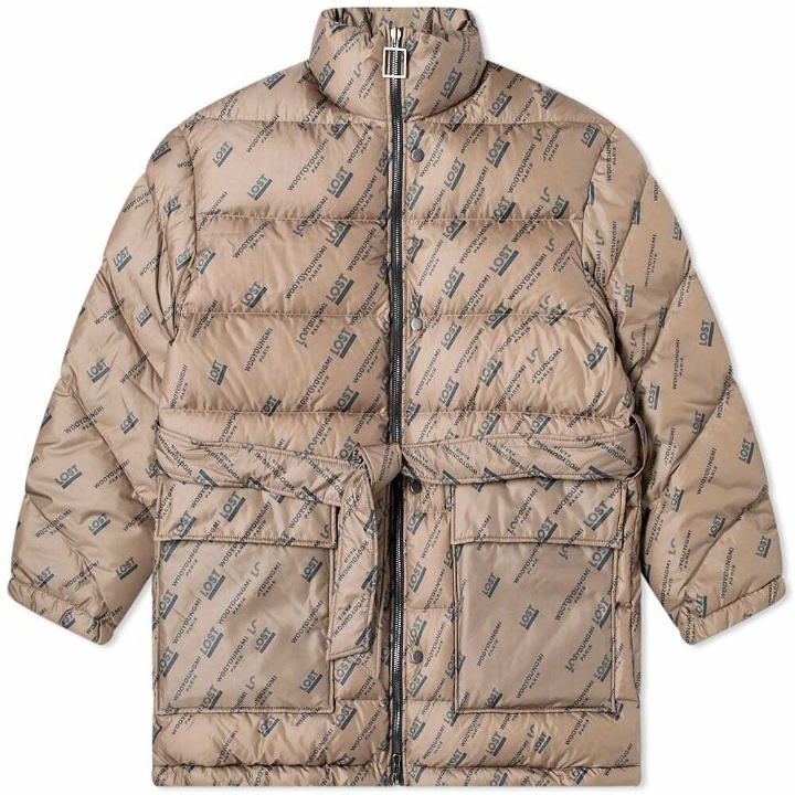 Photo: Wooyoungmi Men's All Over Logo Puffer Jacket in Beige/Black