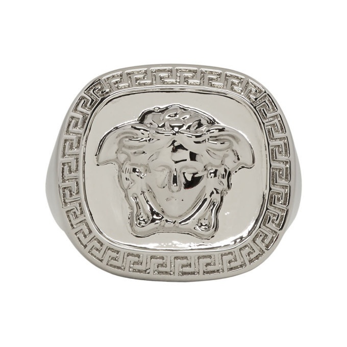 Versace Silver Greek Key Signet Ring Versace