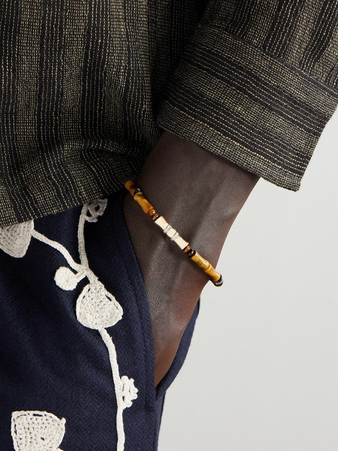 Luis Morais - 14-Karat Gold Diamond Tiger'e Eye Bracelet